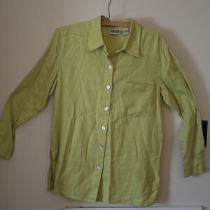 Chicos Pale Celery Green Linen Tunic Button Down Shirt Sz 1 MEDIUM